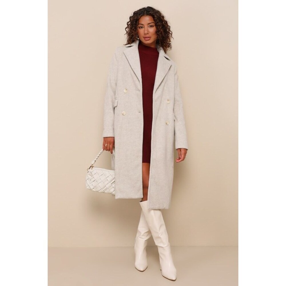 Lulus Brisk Elegance Light Beige Double-breasted Coat - Size S